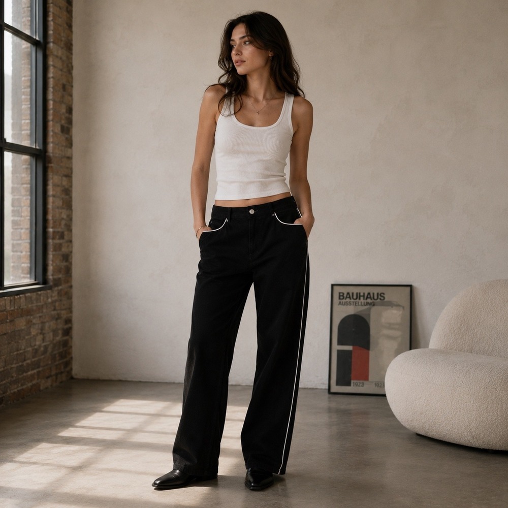 Rocco Barocco Fashion Black Piping Detail Straight Leg Pants Made in Italy